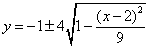 y = -1+-4sqrt(1-(x-2)^2/9)
