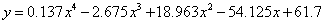 y = 0.137x^4-2.675x^3+18.963x^2-54.125x+61.7