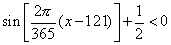 sin[(2pi/365)(x-121)]+(1/2) < 0